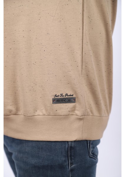Mocgrande Büyük Beden Sweatshirt Bisiklet Yaka Deri Arma 22703-BEJ