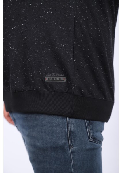 Mocgrande Büyük Beden Sweatshirt Bisiklet Yaka Deri Arma 22703-SIYAH