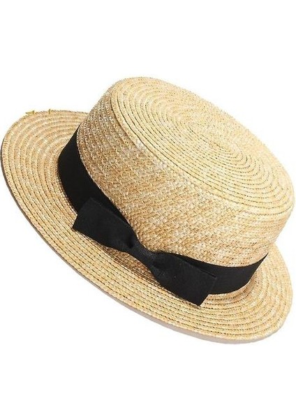 Doğal Buğday Saman Boater Fedora Üst Düz Şapka 56-58 Cm(Yurt Dışından) fırsatları