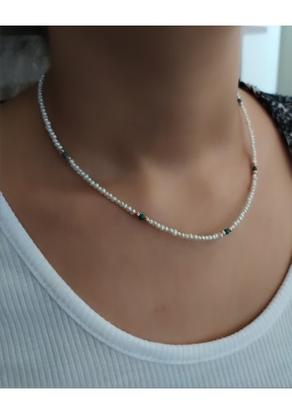 Doğal Kum Incili Gümüş Toplu Kolye GL96E385