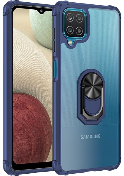 Samsung Galaxy A12 Kılıf Silikon Kenarlı Yüzüklü Manyetik Mola Kapak