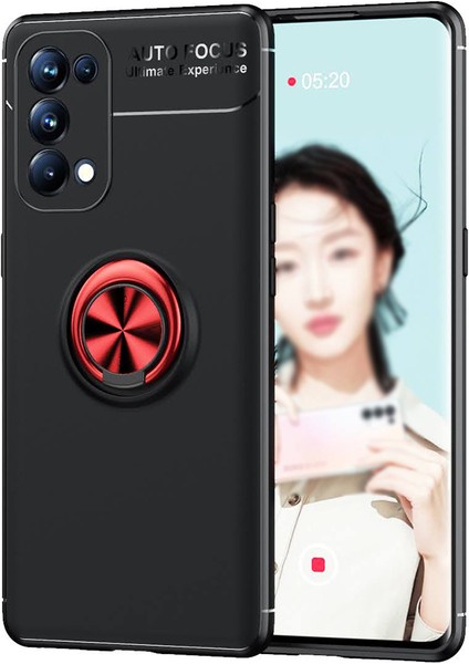 Oppo Reno 5 Kılıf Yüzüklü Manyetik Ravel Silikon