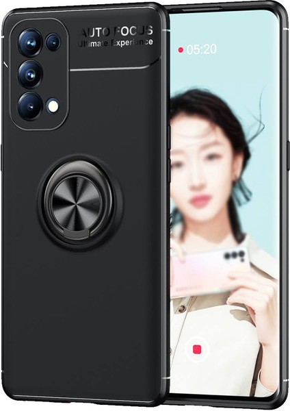 Oppo Reno 5 Kılıf Yüzüklü Manyetik Ravel Silikon