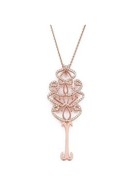 Beyaz Taşlı Rose El Vedud Gümüş Kolye