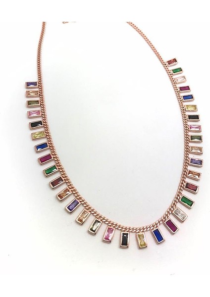 Gümüş Baget Taşlı Renkli Kolye NZ79CV3