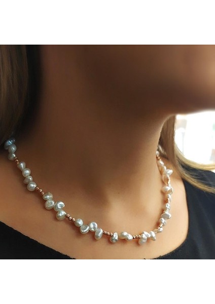 Gümüş Ithal Toplu Doğal Inci Bayan Kolyesi