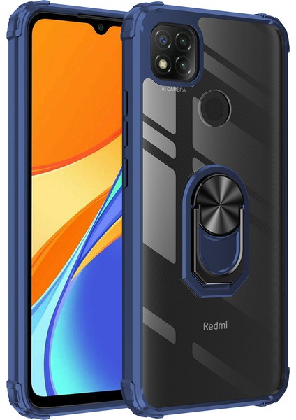 Xiaomi Redmi 9c Kılıf Silikon Kenarlı Renkli Yüzüklü Manyetik Mola Kapak