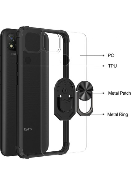 Xiaomi Redmi 9c Kılıf Silikon Kenarlı Renkli Yüzüklü Manyetik Mola Kapak