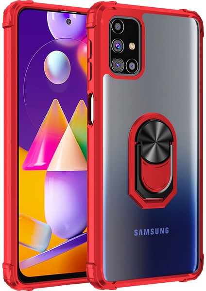 Samsung Galaxy M31S Kılıf Renkli Silikon Kenarlı Yüzüklü Manyetik Mola Kapak