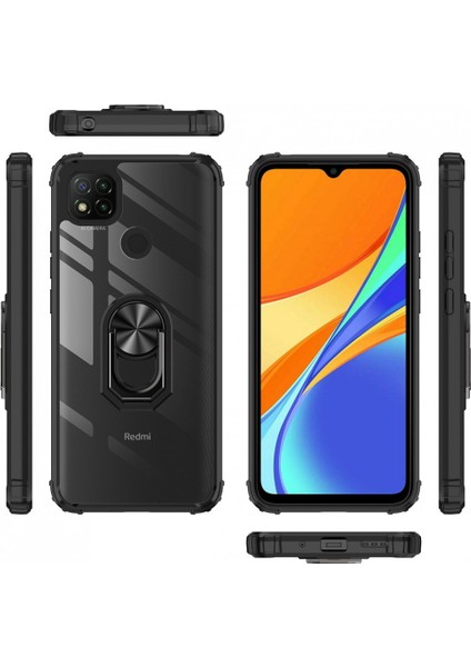 Xiaomi Redmi 9c Kılıf Silikon Kenarlı Renkli Yüzüklü Manyetik Mola Kapak