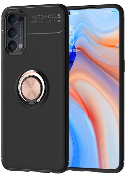 Oppo Reno 4 Kılıf Yüzüklü Manyetik Ravel Silikon