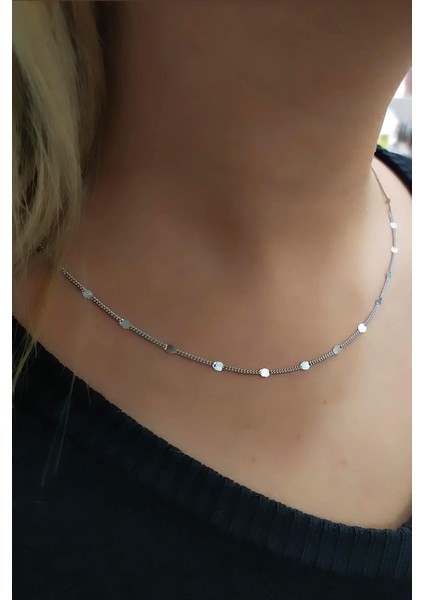 Gümüş Plakalı Zincir Kolye