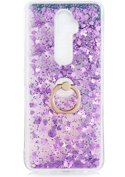 Oppo Reno 2z Kılıf Simli Sıvılı Kalplı Yüzüklü Milce Kapak