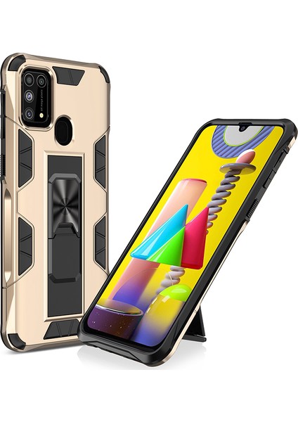 Samsung Galaxy M31 Kılıf Kızaklı Standlı Manyetik Volve Kapak