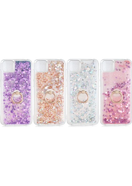 Huawei Y5P Kılıf Simli Sıvılı Kalplı Yüzüklü Milce Kapak modelleri