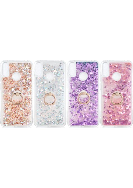 Huawei Y6 2019 Kılıf Simli Sıvılı Kalplı Yüzüklü Milce Kapak fiyatları