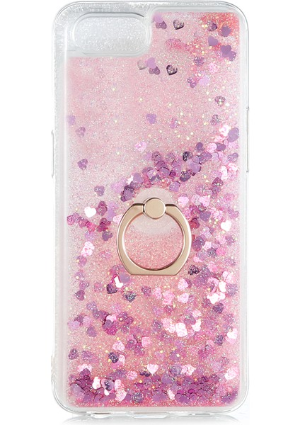 Realme C2 Kılıf Simli Sıvılı Kalplı Yüzüklü Milce Kapak