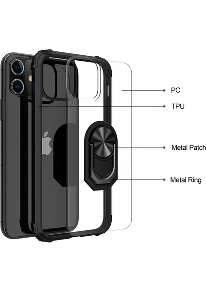 Apple Iphone 12 Pro Max Kılıf Silikon Kenarlı Yüzüklü Manyetik Mola Kapak