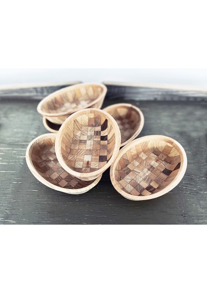 Ahşap Çerezlik Elips El Yapımı 6'lı Set modelleri