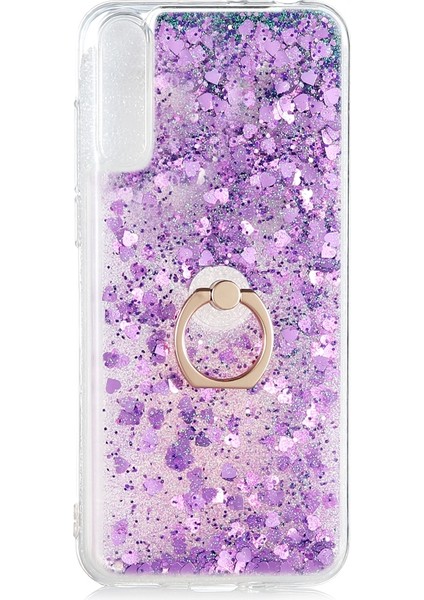 Huawei Y8P Kılıf Sıvılı Kalplı Yüzüklü Manyetik Milce Kapak