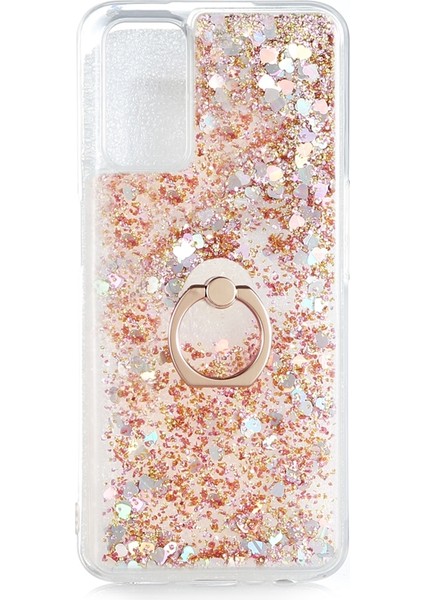 Oppo A52 Kılıf Sıvılı Kalplı Yüzüklü Manyetik Milce Kapak