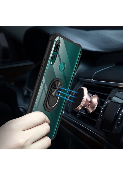 Huawei Y9 Prme 2019 Kılıf Silikon Kenarlı Yüzüklü Manyetik Mola Kapak