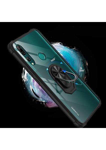 Huawei Y9 Prme 2019 Kılıf Silikon Kenarlı Yüzüklü Manyetik Mola Kapak