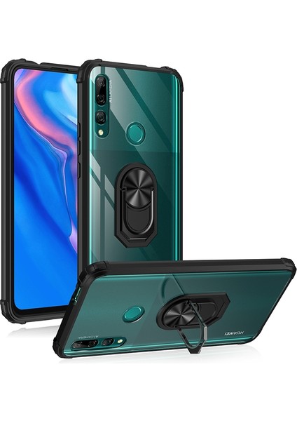 Huawei Y9 Prme 2019 Kılıf Silikon Kenarlı Yüzüklü Manyetik Mola Kapak