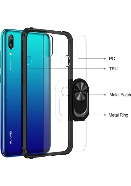Huawei Y7 Prme 2019 Kılıf Silikon Kenarlı Yüzüklü Manyetik Mola Kapak fiyatları