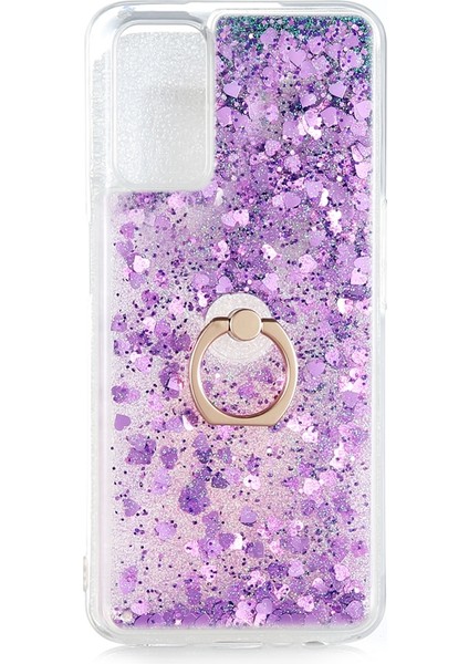 Oppo A52 Kılıf Sıvılı Kalplı Yüzüklü Manyetik Milce Kapak