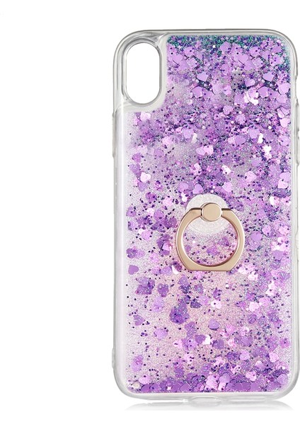 Apple Iphone Xs Max Kılıf Sıvılı Kalplı Yüzüklü Manyetik Milce Kapak