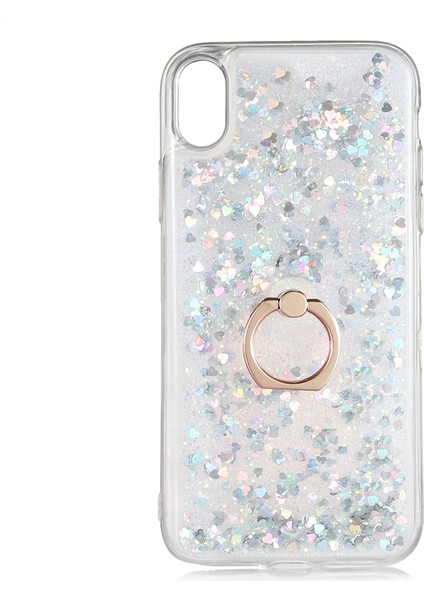 Apple Iphone Xr Kılıf Sıvılı Kalplı Yüzüklü Manyetik Milce Kapak
