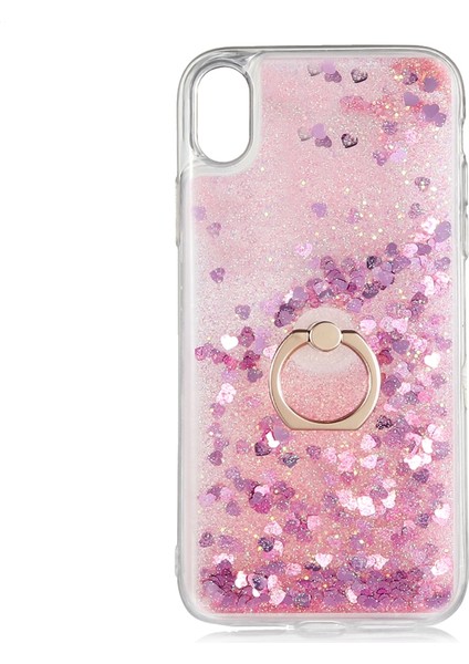 Apple Iphone Xr Kılıf Sıvılı Kalplı Yüzüklü Manyetik Milce Kapak