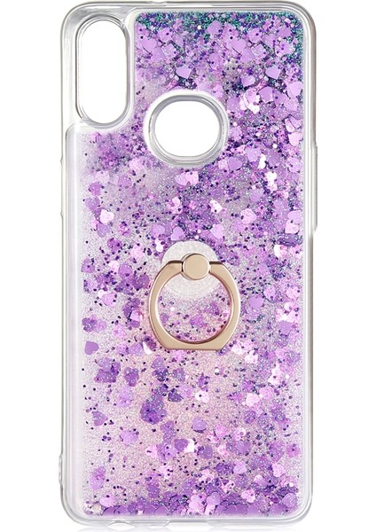 Samsung Galaxy A10S Kılıf Sıvılı Kalplı Yüzüklü Manyetik Milce Kapak