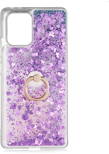 Samsung Galaxy A91 S10 Lite Kılıf Sıvılı Kalplı Yüzüklü Manyetik Milce Kapak