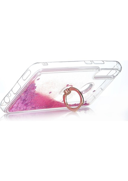 Samsung Galaxy A91 S10 Lite Kılıf Sıvılı Kalplı Yüzüklü Manyetik Milce Kapak