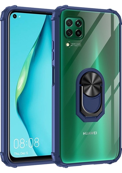 Huawei P40 Lite Kılıf Renkli Silikon Kenarlı Yüzüklü Manyetik Mola Kapak