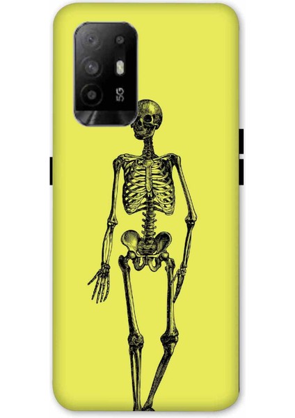 Oppo A95 Kılıf Iskelet Sarı Desenli Hd Baskılıf Silikon Kılıf - Iskeletsari