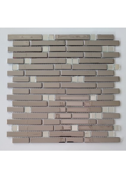 Mutfak Tezgah Arası ve Iç Dekorasyon Için 15x48x73x98x4 mm Gümüş Inox- Renksiz Ayna Kristal Mozaik. ( 1 Koli = 1 m2 Fiyatıdır )