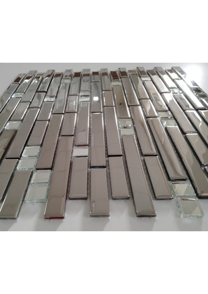 Mutfak Tezgah Arası ve Iç Dekorasyon Için 15x48x73x98x4 mm Gümüş Inox- Renksiz Ayna Kristal Mozaik. ( 1 Koli = 1 m2 Fiyatıdır ) modelleri
