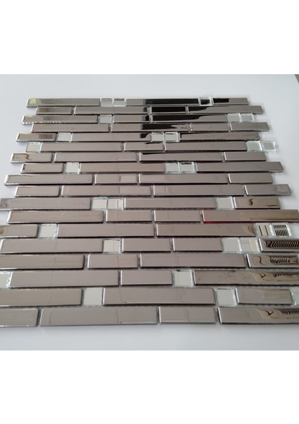 Mutfak Tezgah Arası ve Iç Dekorasyon Için 15x48x73x98x4 mm Gümüş Inox- Renksiz Ayna Kristal Mozaik. ( 1 Koli = 1 m2 Fiyatıdır ) fırsatları