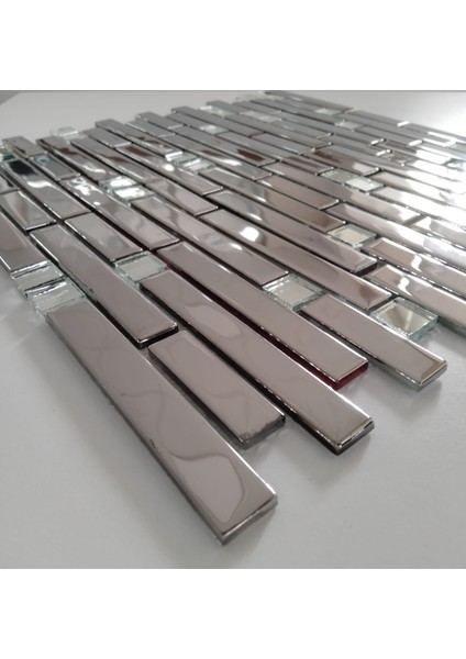 Mutfak Tezgah Arası ve Iç Dekorasyon Için 15x48x73x98x4 mm Gümüş Inox- Renksiz Ayna Kristal Mozaik. ( 1 Koli = 1 m2 Fiyatıdır ) indirimleri