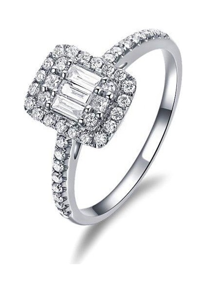 Gümüş Baget Taşlı Kadın Yüzük HR79E3