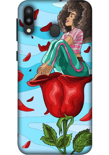 Deste Samsung Galaxy M20 Kılıf Gül ve Kız Baskılı Desenli Silikon Kılıf A++-8139