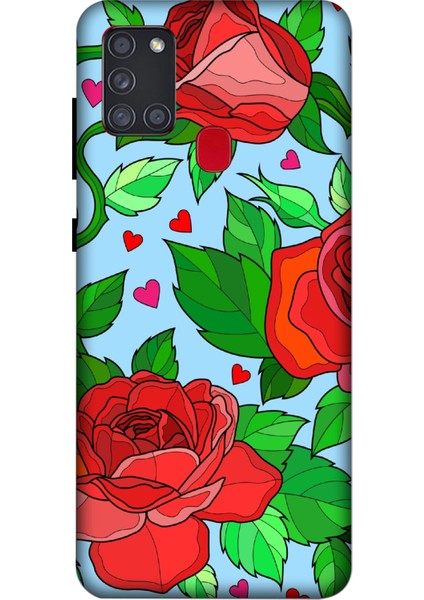 Deste Samsung Galaxy A21S Kılıf Kırmızı Gül Baskılı Desenli Silikon Kılıf A++-8310