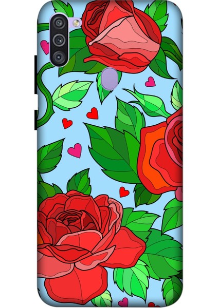 Deste Samsung Galaxy A11 Kılıf Kırmızı Gül Baskılı Desenli Silikon Kılıf A++-8310