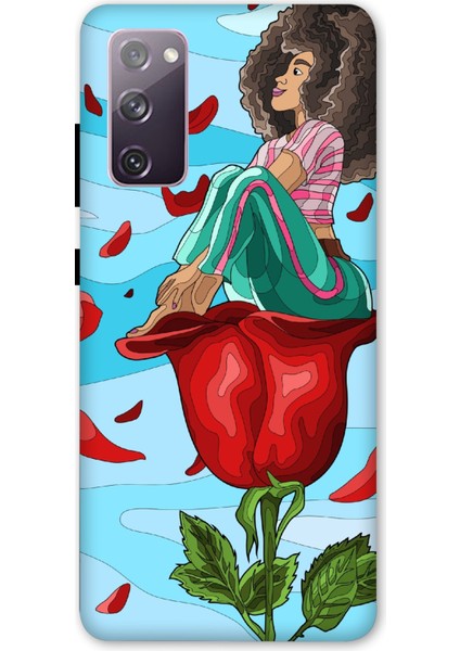 Deste Samsung Galaxy S20 Fe Kılıf Gül ve Kız Baskılı Desenli Silikon Kılıf A++-8139