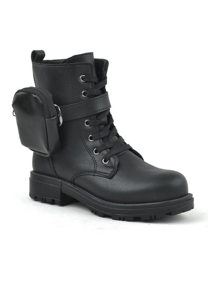 Siyah Fermuarlı Bağcıklı Cüzdanlı Kız Çocuk Bot