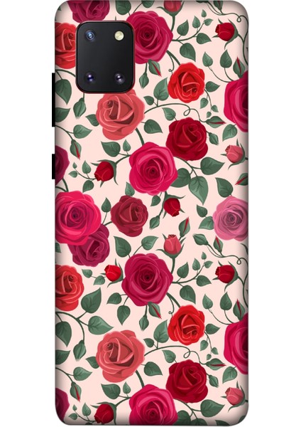 Deste Samsung Galaxy A81 Kılıf Kırmızı Güller Baskılı Desenli Silikon Kılıf A++-8028