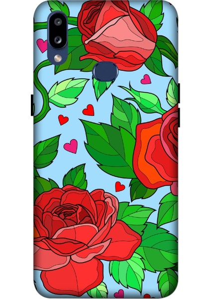 Deste Samsung Galaxy A10S Kılıf Kırmızı Gül Baskılı Desenli Silikon Kılıf A++-8310